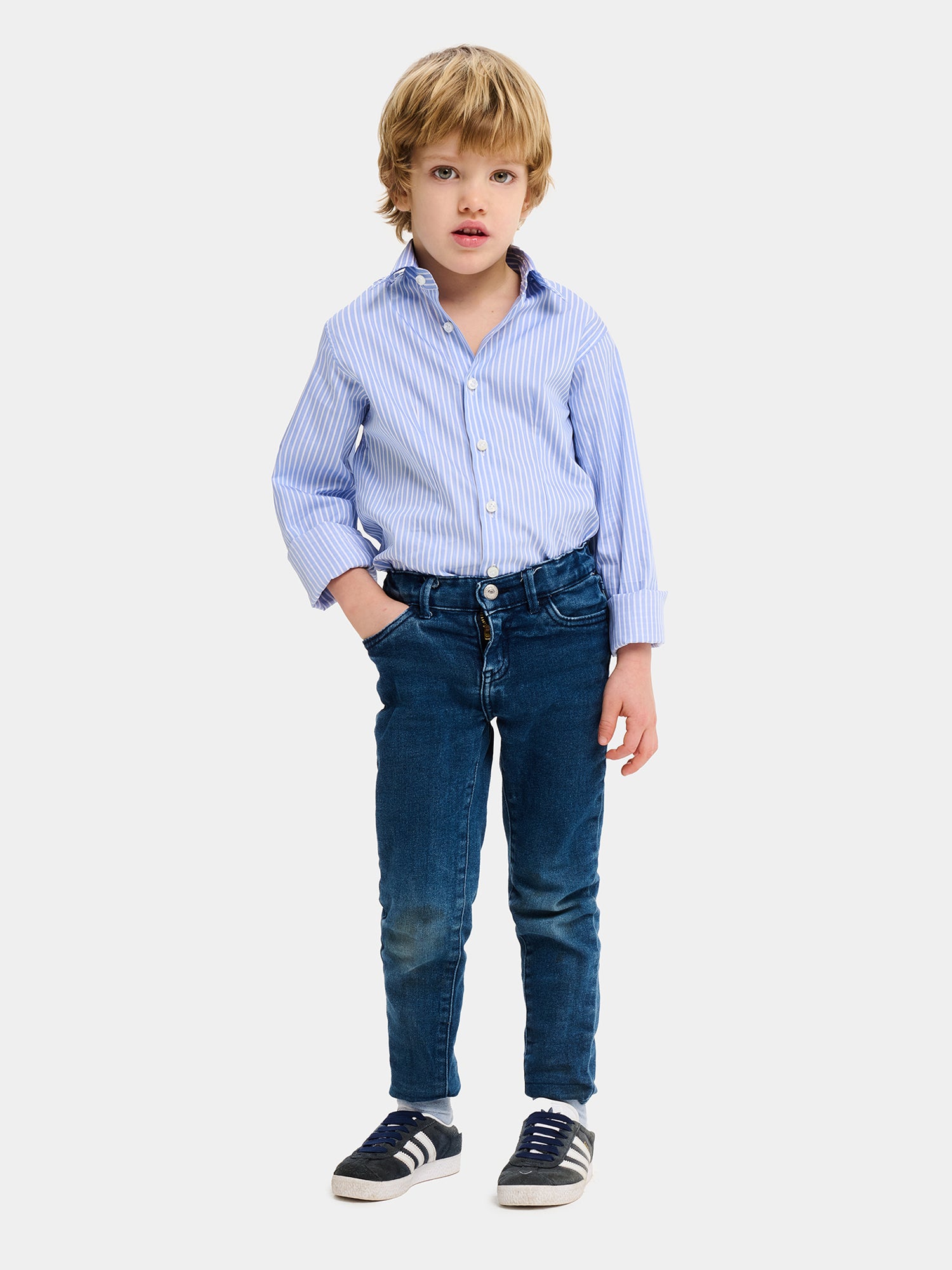 Kids Cotton Shirt - Light Blue Stripes