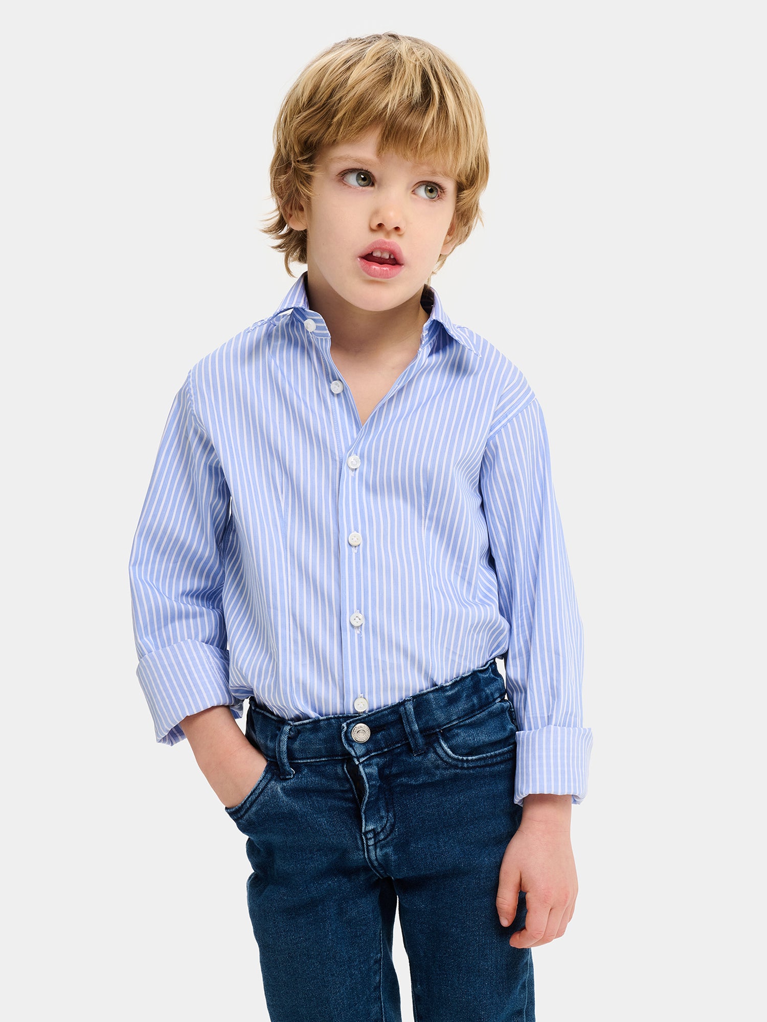 Kids Cotton Shirt - Light Blue Stripes