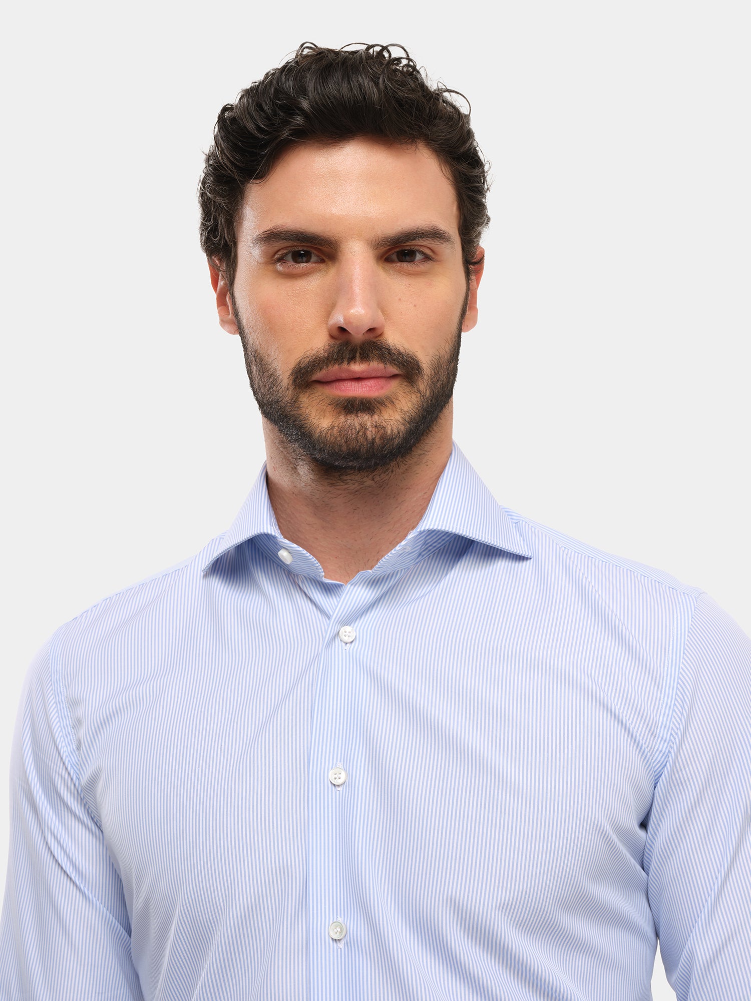 Cotton Shirt - Fil a Fil with Light Blue Stripes