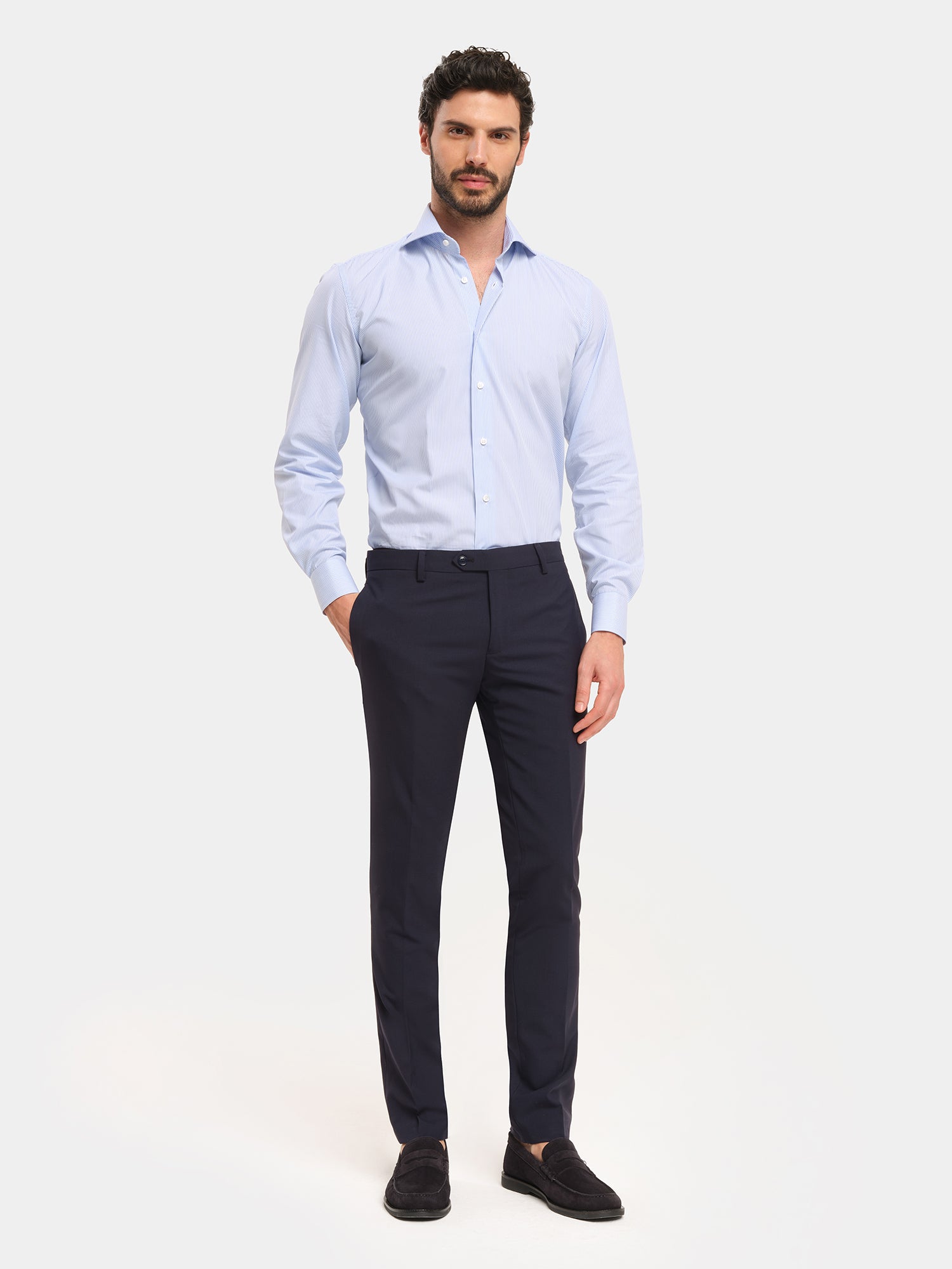 Cotton Shirt - Fil a Fil with Light Blue Stripes