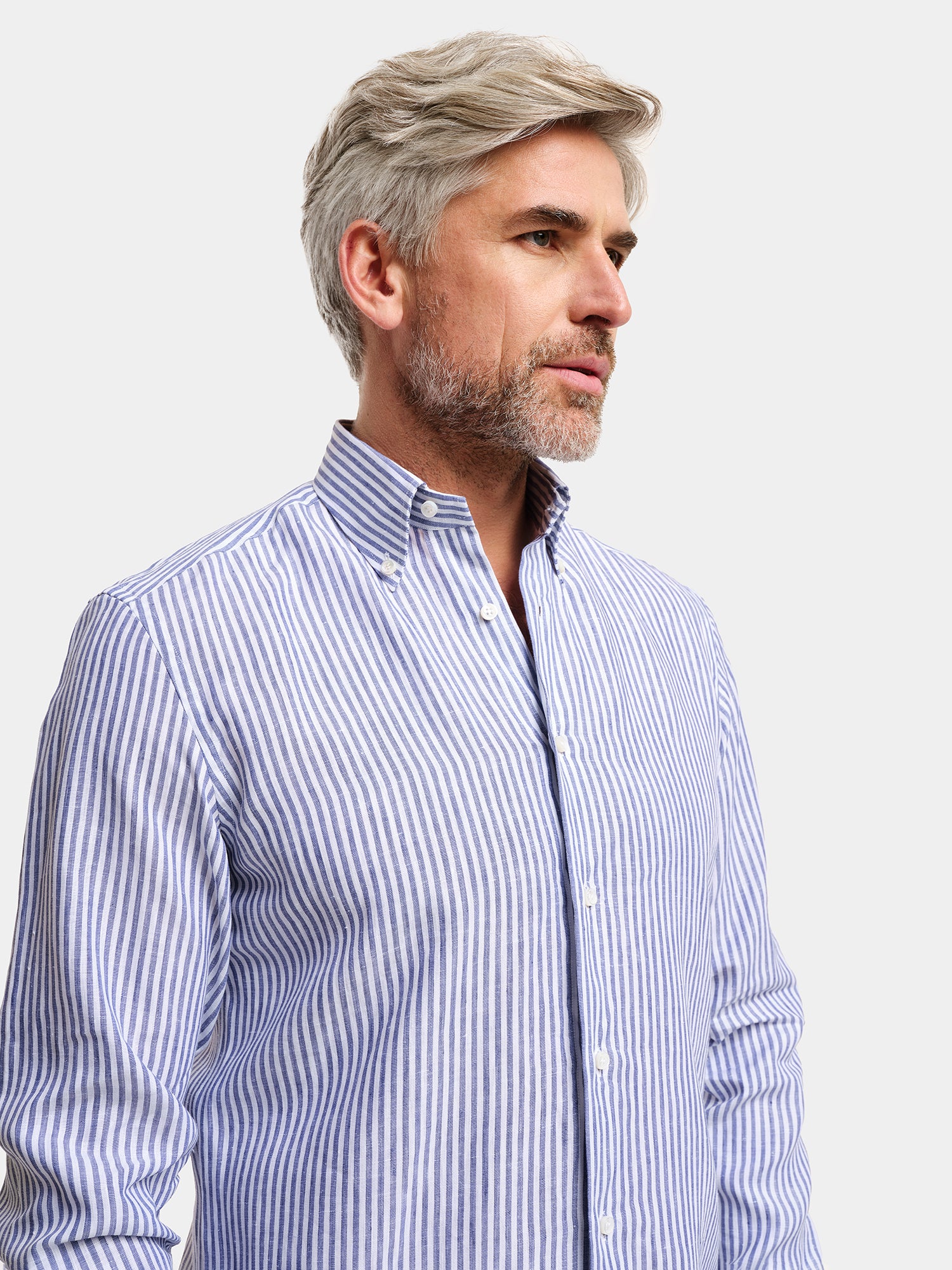 100% Linen Shirt - Wide Stripe Light Blue