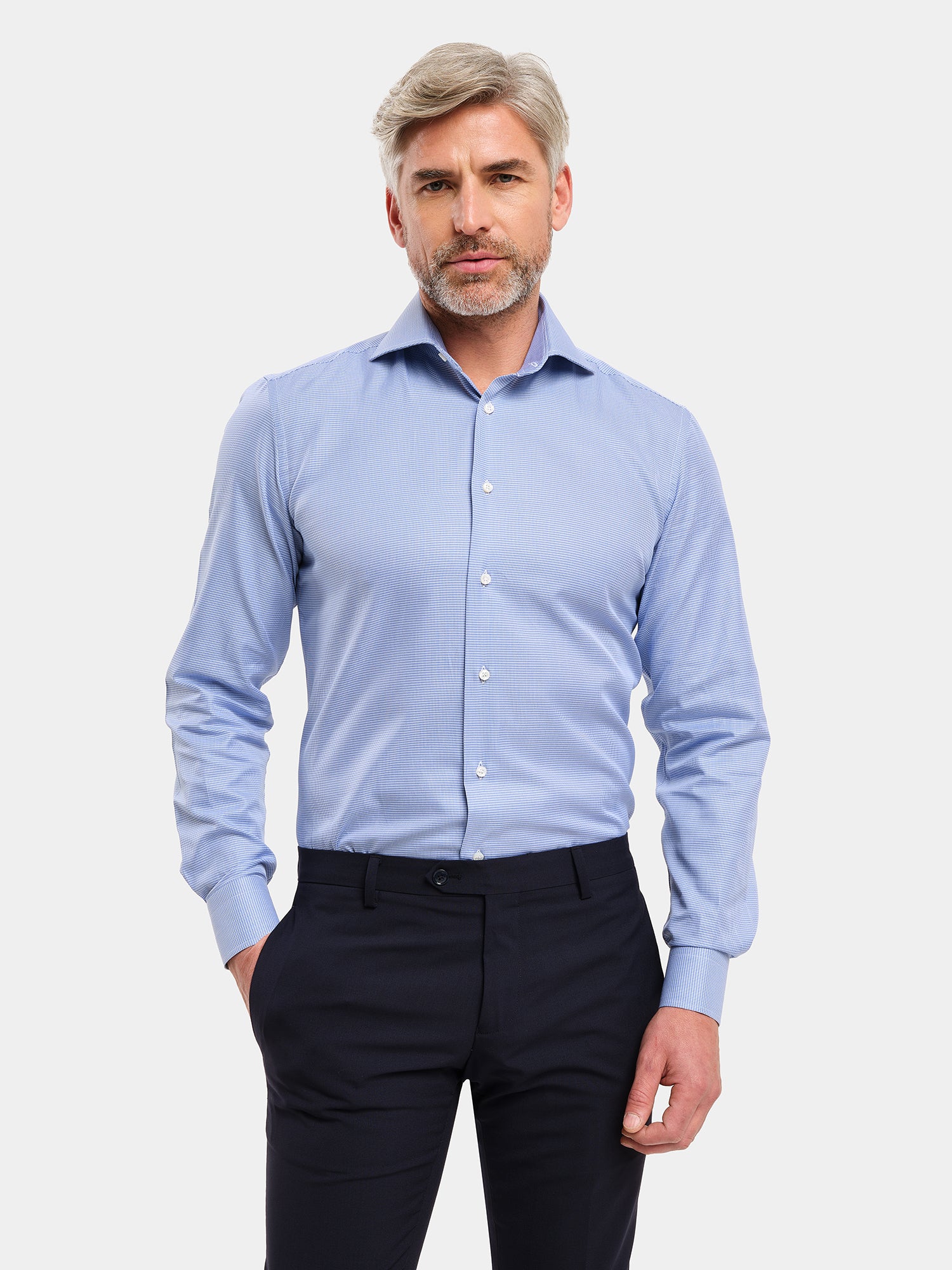 Cotton Shirt - White And Blue Pied De Poul