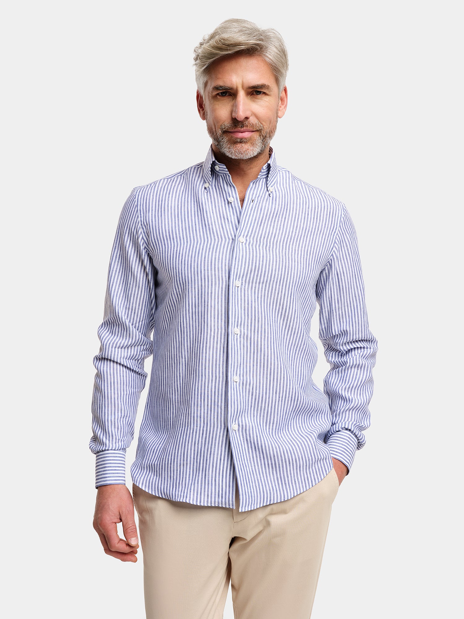 100% Linen Shirt - Light Blue Stripe