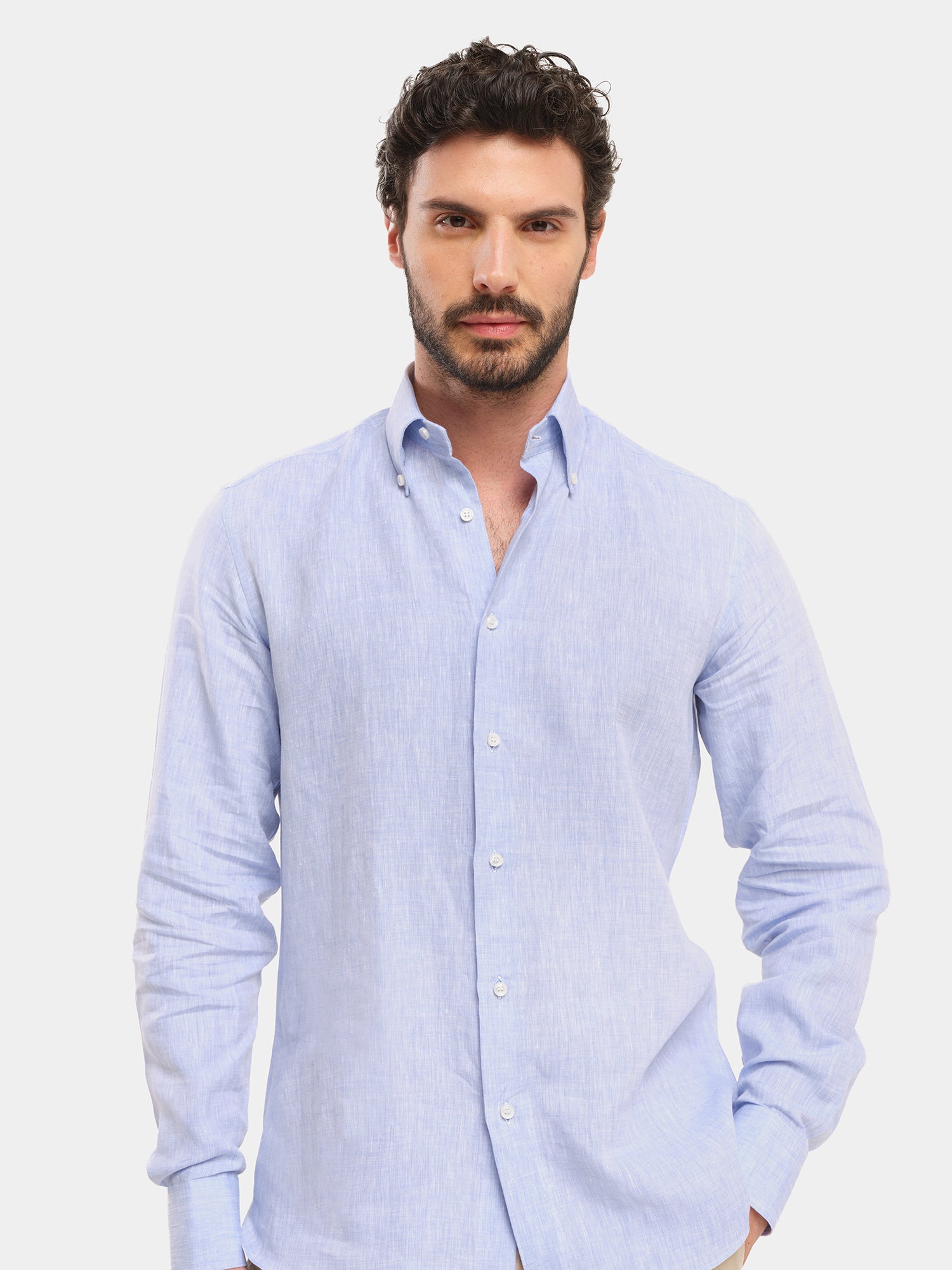 100% Linen Shirt - Light Blue