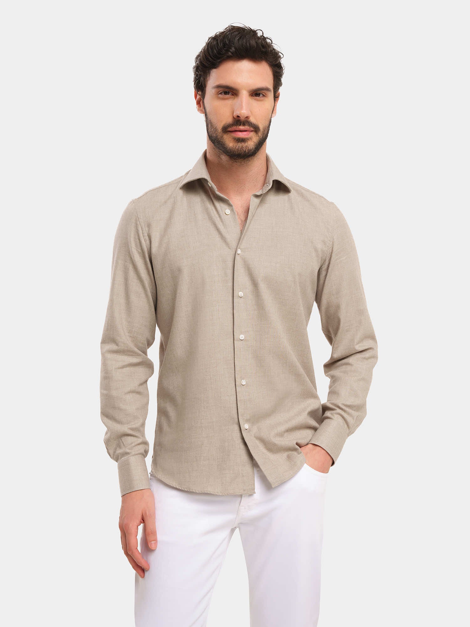 Camicia in Cashmere - Melange Marrone Chiaro