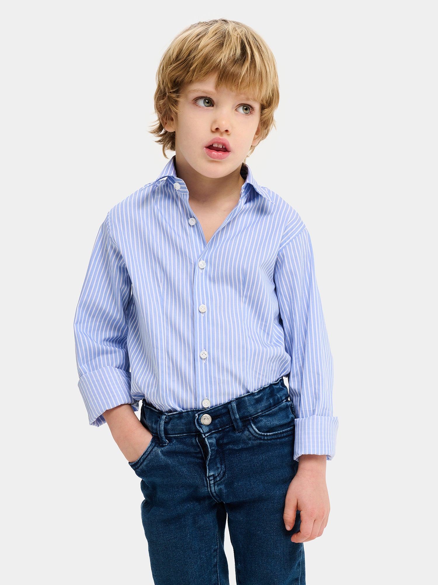 Camicia in Cotone Bambino - A Righe Celesti