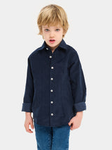 Kids Velvet Shirt - Blue Ribbed