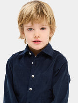 Kids Velvet Shirt - Blue Ribbed