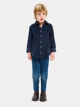 Kids Velvet Shirt - Blue Ribbed