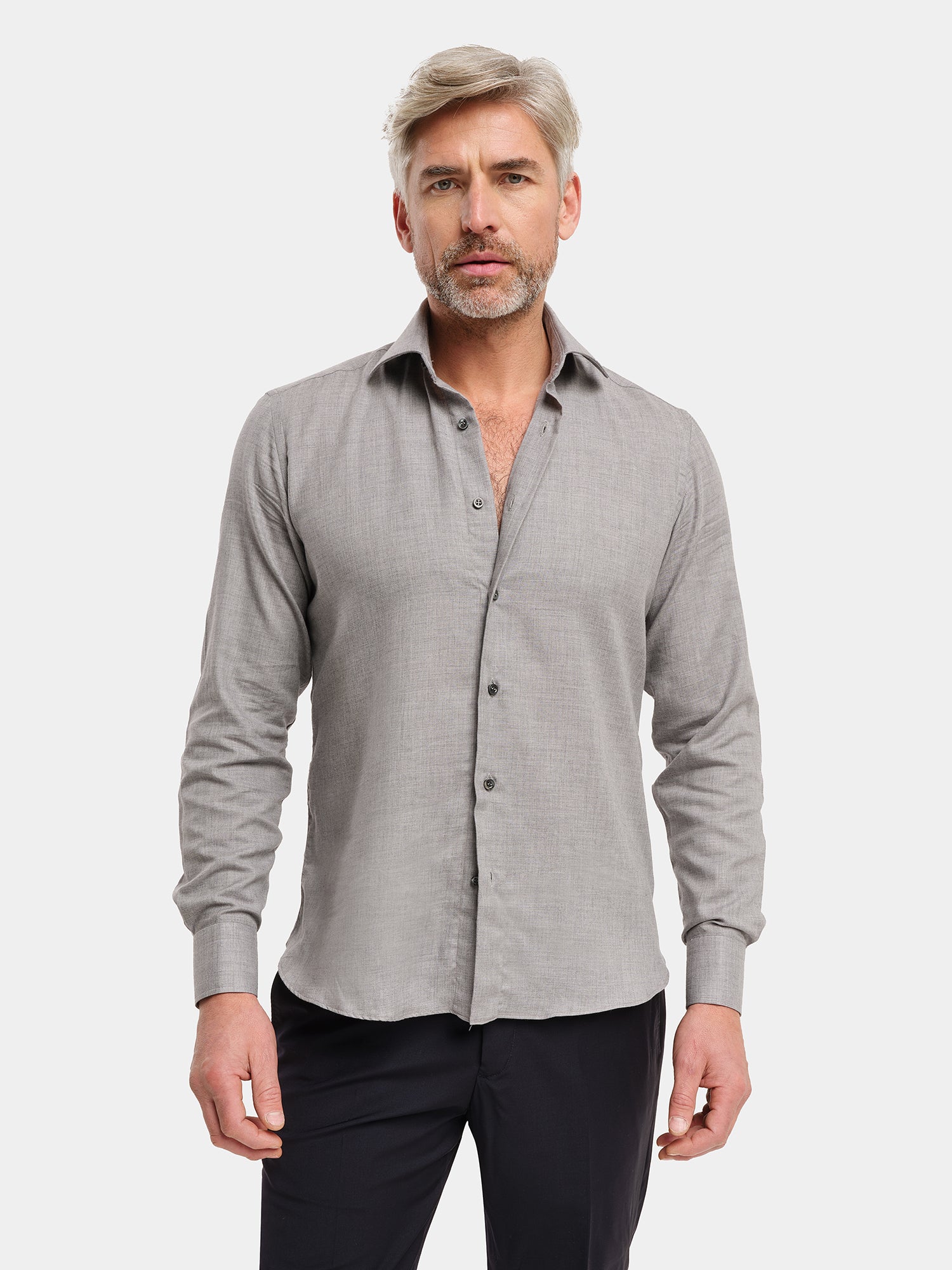 Camicia in Lana Merino - Melange Grigio