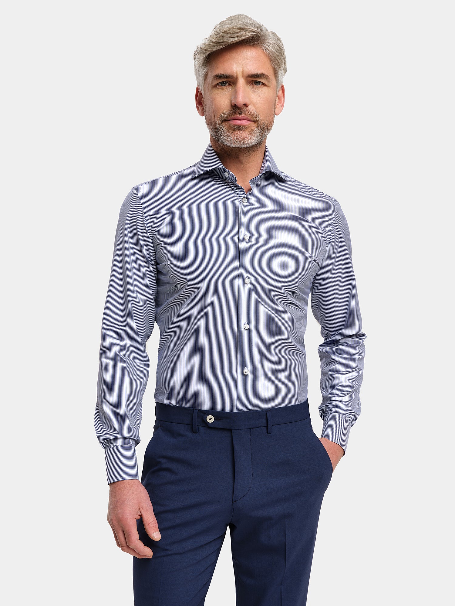 Cotton Shirt - Blue Striped Pin Point